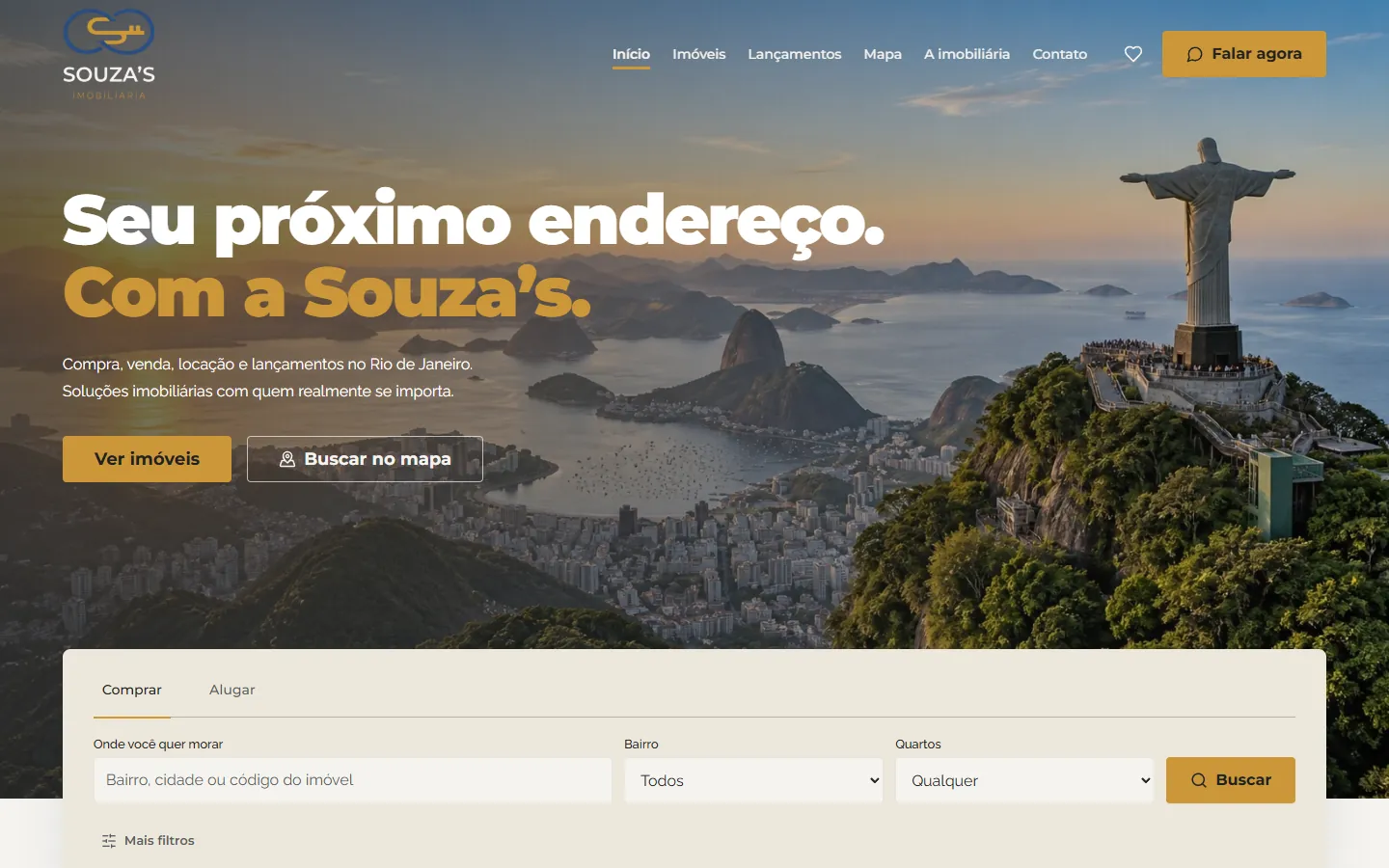 Página inicial do site Souza’s Imobiliária